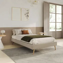 Letto una piazza e mezza sommier 120x200 cm in tessuto effetto maglia beige - Anker