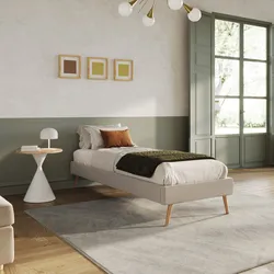 Letto singolo sommier 80x200 cm in tessuto effetto maglia beige - Anker