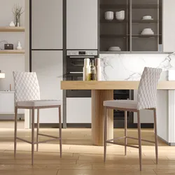 Set 2 sgabelli in similpelle bianco ottico e gambe in metallo tortora - Frest