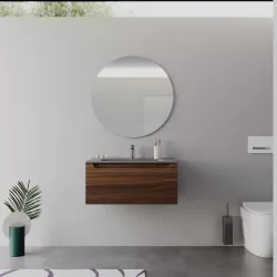 Mobile bagno sospeso 80 cm rovere deciso con lavabo in resina grigio e specchio - Sleek