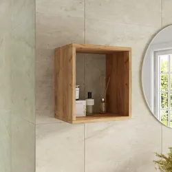 Pensile bagno 35 x 35 h cm con vano a giorno in legno rovere gold - Cuki