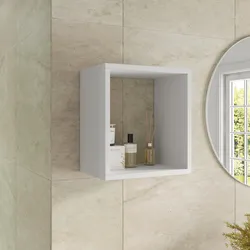 Pensile bagno 35 x 35 h cm con vano a giorno in legno bianco opaco - Cuki
