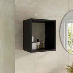Pensile bagno 35 x 35 h cm con vano a giorno in legno nero opaco - Cuki