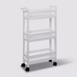 Carrello salvaspazio 75h cm in legno bianco con ruote e 3 ripiani - Matilde