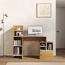 Scrivania 136x45 cm rovere sole con libreria e cassettiera integrata bianco opaco - Dagle