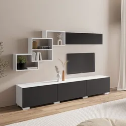 Parete attrezzata 210 cm in legno antracite e bianco - Landom
