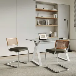 Set 2 sedie da ufficio in similpelle verde militare con schienale in paglia - Crafty