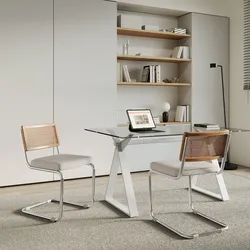 Set 2 sedie ufficio in similpelle grigio ghiaccio con schienale in paglia - Crafty