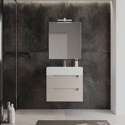 Mobile bagno sospeso 70 cm con cassetti cashmere cannettato e lavabo in resina con specchio - Deck