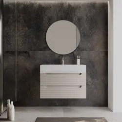 Mobile bagno sospeso 90 cm cashmere cannettato con cassetti e lavabo in resina con specchio - Deck