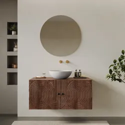 Mobile bagno portalavabo 100 cm 2 ante in legno di mango effetto cannettato - Alisha