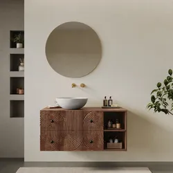 Mobile bagno portalavabo 100 cm 2 cassetti con vani a giorno in legno di mango effetto cannettato - Alisha