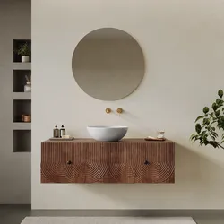 Mobile bagno portalavabo 120 cm con cassetto in legno di mango effetto cannettato - Alisha