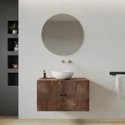 Mobile bagno portalavabo 80 cm 2 ante in legno di mango effetto cannettato - Alisha