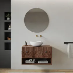 Mobile bagno portalavabo 80 cm con cassetto e vano a giorno in legno di mango effetto cannettato - Alisha