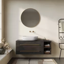 Mobile bagno portalavabo 120 cm con cassetti e vani a giorno bronzo in legno di mango con specchio - Lyle