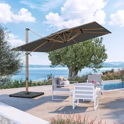 Ombrellone da giardino 3x3 m con palo laterale effetto legno e telo in tessuto olefin grigio marte - Saguaro