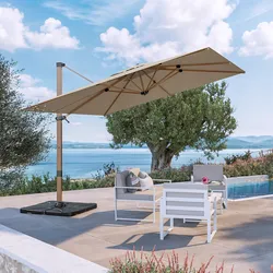 Ombrellone da giardino 3x3 m con palo laterale effetto legno e telo in tessuto olefin beige nettuno - Saguaro