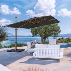 Ombrellone da giardino 3x4 m con palo laterale effetto legno e telo in tessuto olefin grigio marte - Saguaro