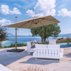 Ombrellone da giardino 3x4 m con palo laterale effetto legno e telo in tessuto olefin beige nettuno - Saguaro