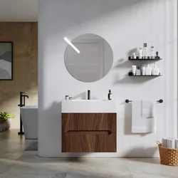Mobile bagno sospeso 70 cm cannettato rovere deciso con top lavabo bianco e specchio - Tayga