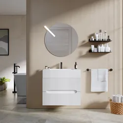 Mobile bagno sospeso 70 cm cannettato bianco opaco con top lavabo e specchio - Tayga
