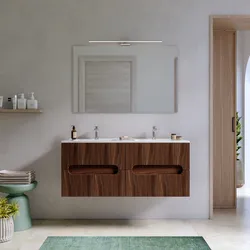 Mobile bagno sospeso 120 cm cannettato rovere deciso con lavabo e specchio - Tayga