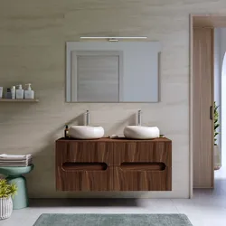 Mobile bagno sospeso 120 cm cannettato rovere deciso con top e specchio - Tayga