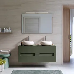 Mobile bagno sospeso 120 cm cannettato verde cemento con top e specchio - Tayga