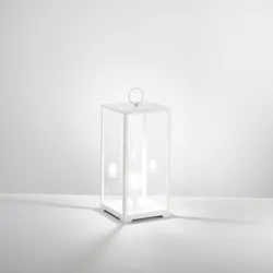 Lanterna da tavolo per esterno 25x25x53h cm in alluminio bianco