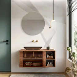 Mobile bagno portalavabo 100 cm con cassetti e vani a giorno in legno di acacia con specchio - Karan