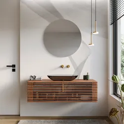 Mobile bagno portalavabo 120 cm con cassetto in legno di acacia e specchio - Karan