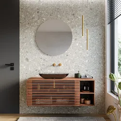 Mobile bagno portalavabo 120 cm con cassetti e vani a giorno in legno di acacia con specchio - Karan
