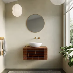 Mobile bagno portalavabo 70 cm con cassetto in legno di acacia e specchio - Karan