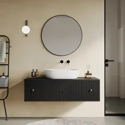 Mobile bagno portalavabo 120 cm con cassetto in legno di mango effetto cannettato nero - Dunkel
