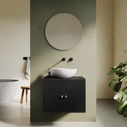 Mobile bagno portalavabo 60 cm con ante in legno di mango effetto cannettato nero - Dunkel