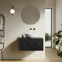 Mobile bagno portalavabo 70 cm con cassetto in legno di mango effetto cannettato nero - Dunkel