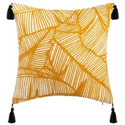Copricuscino 40x40 cm in cotone nero e beige con motivo ocra