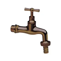 Rubinetto in ottone bronzato anticato con portagomma attacchi 1/2" per lavanderia o giardino