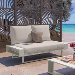 Divano da giardino 2 posti in alluminio bianco con cuscini beige - Parfa