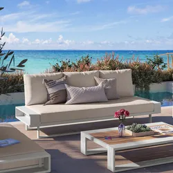 Divano da giardino 3 posti in alluminio bianco con cuscini beige - Parfa