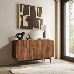 Madia 135x80h cm in legno di mango cannettato miele con 3 ante - Mahika Round