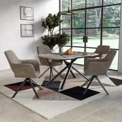 Tavolo allungabile 140-200x90 cm meccanismo girevole con top in ceramica grigio airone effetto marmo - Conken