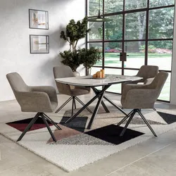 Tavolo allungabile 140-200x90 cm meccanismo girevole con top in ceramica bianco luxor effetto marmo - Conken