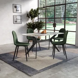 Tavolo da pranzo 160x90 cm con top grigio riflesso in ceramica effetto marmo - Canyon