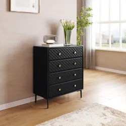 Cassettiera 80x95h cm nero opaco e similpelle con 4 cassetti - Zimma