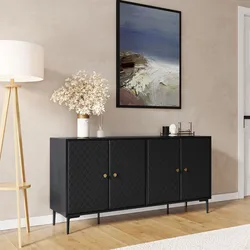 Madia 160x80h cm nero opaco e similpelle con 4 ante - Zimma