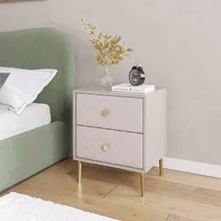 Comodino 50x60h cm cashmere opaco e similpelle con 2 cassetti - Zimma