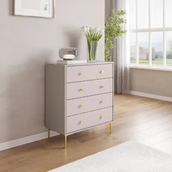 Cassettiera 80x95h cm cashmere opaco e similpelle con 4 cassetti - Zimma