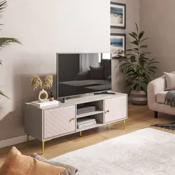Mobile porta tv 140x50h cm cashmere opaco e similpelle con 2 ante - Zimma